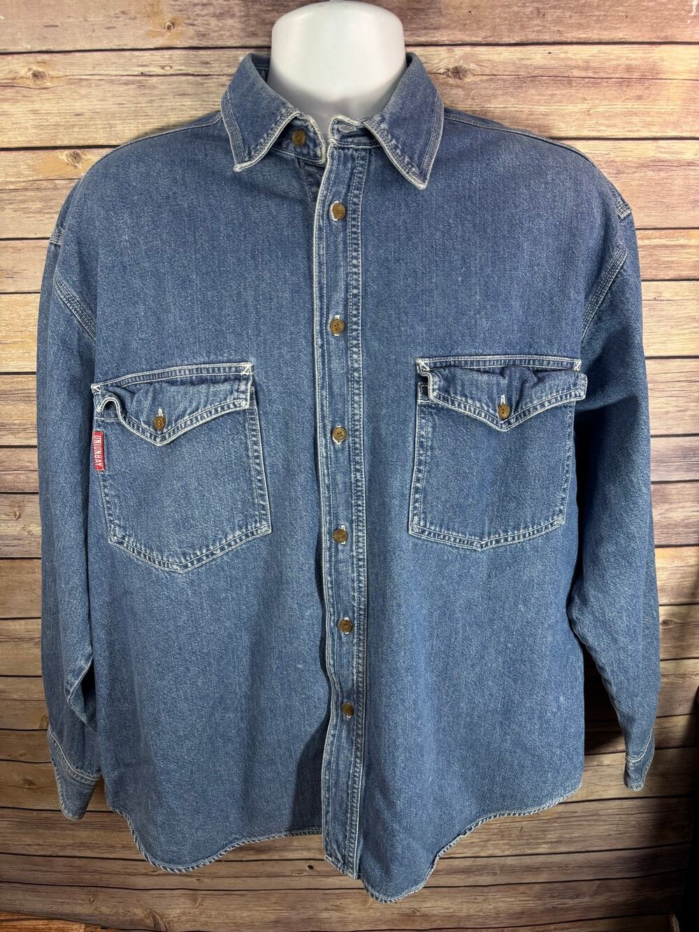 Unionbay Blue Denim Button Down Shirt Y2K Vintage Large
